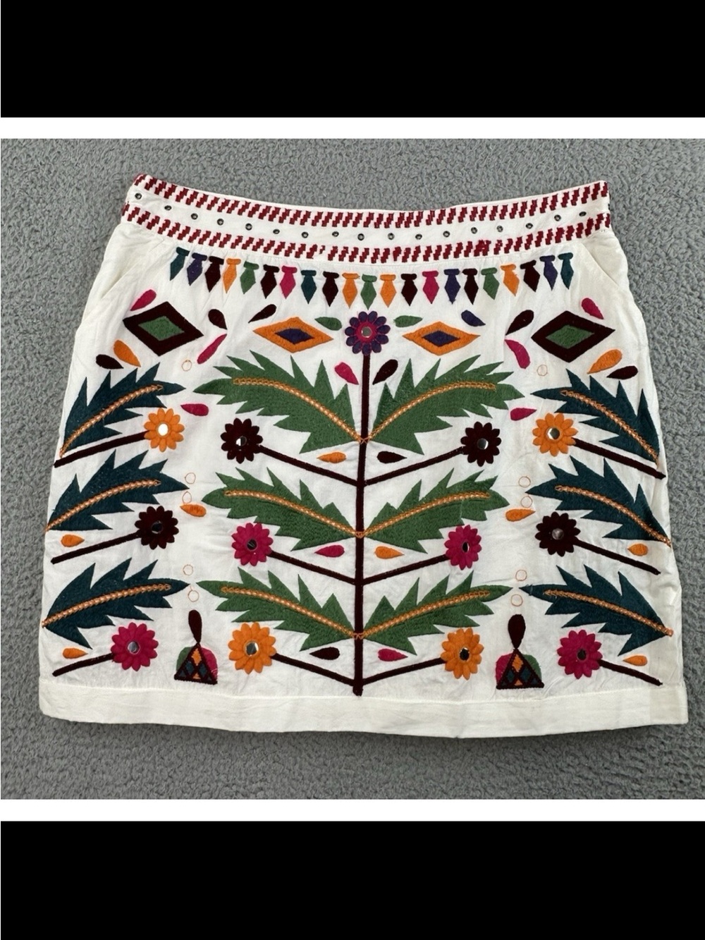 Desigual Embroidered White Boho Mini Skirt